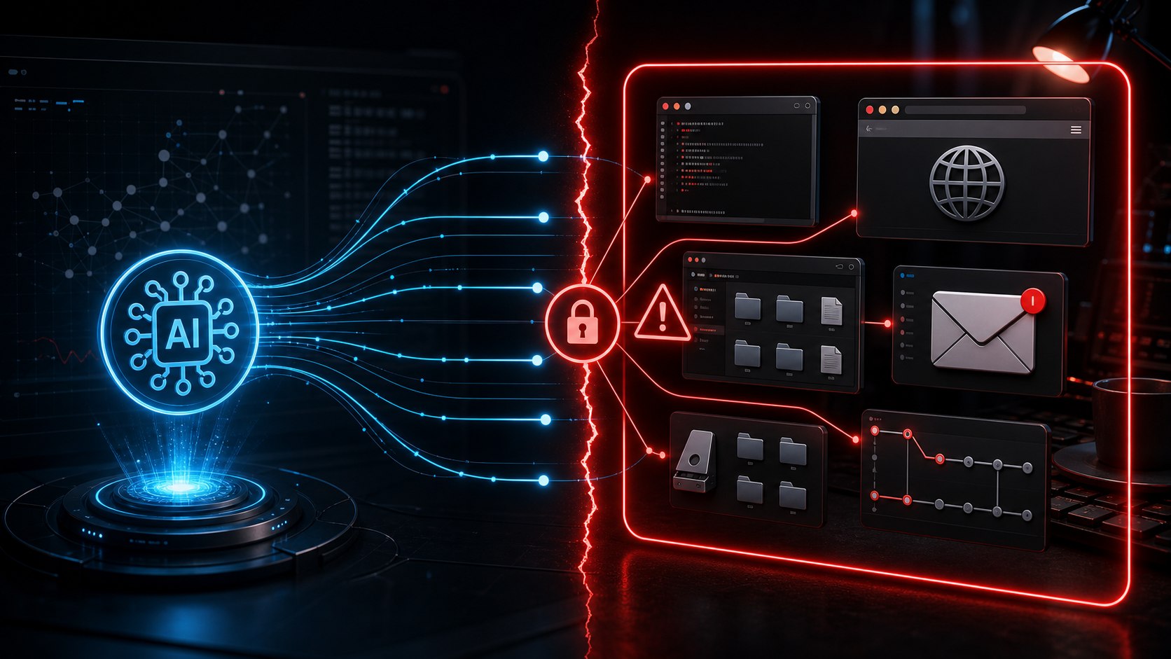 AIエージェントがホストPCのツールへ広くアクセスする危険のイメージ