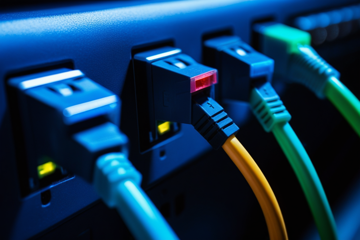 機器のポートに差し込まれたネットワークケーブル