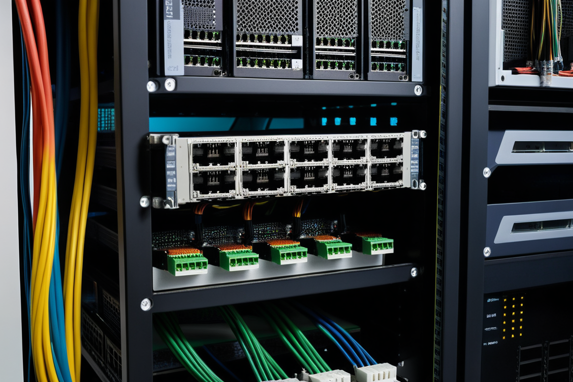 作業台に並ぶ小型コンピューターとネットワークスイッチ