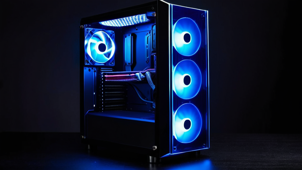青く光る、ガラス側板のPCケース