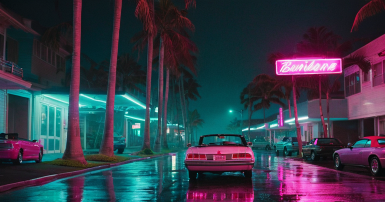 夜のネオン街と車のイメージ