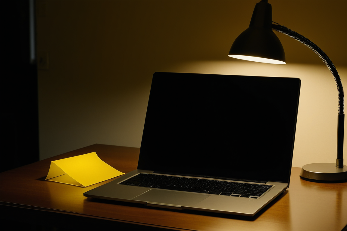 ノートPCの横に置かれた何も書いていない付箋