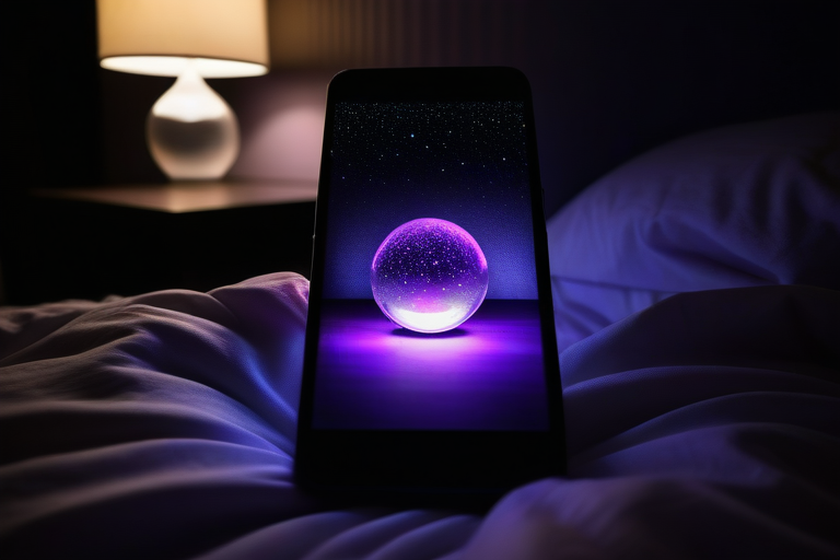 夜のベッドで占いサイトを開いたスマホ